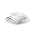 J.L Coquet Hémisphère Grey Metallic Stripe tea cup, white cup and Hémisphère Grey Metallic Stripe saucer