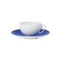 J.L Coquet Hémisphère Marine Blue tea cup, white cup and Hémisphère Marine Blue saucer