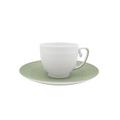 J.L Coquet Hémisphère Kaki-Green double espresso cup, white cup and Hémisphère Kaki-Green saucer