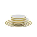 J.L Coquet Hémisphère gestreift, Gold Teetasse mit Unterteller