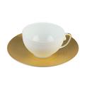 J.L Coquet Hémisphère Gold Frühstückstasse, Tasse weiß mit goldenem Henkel, Unterteller mit goldenem Rand
