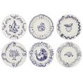 Gien L'Archipel Sentimental deep plates, set of 6, 6 patterns