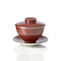 Jaune de Chrome Granite Rouge chinesische Teetasse mit Deckel und Unterteller