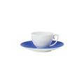 J.L Coquet Hémisphère Marine Blue double espresso cup, white cup and Hémisphère Marine Blue saucer