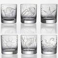 Artel Sea Life set of 6 double old fashioned whiskey tumblers, clear, 6 patterns
