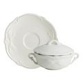 Gien Rocaille White soup bowls with lids and saucers, set of 2
