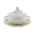 Gien Pont aux Choux White soup bowls with lids and saucers, set of 2