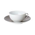 J.L Coquet Hémisphère Platin Frühstückstasse, Tasse weiß mit platinfarbenem Henkel, Unterteller mit platinfarbenem Rand