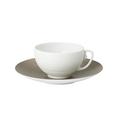 J.L Coquet Hémisphère Grey Metallic tea cup, white cup and Hémisphère Grey Metallic saucer
