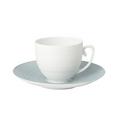 J.L Coquet Hémisphère Storm Blue coffee cup, white cup and Hémisphère Storm Blue saucer