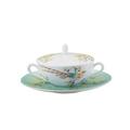 Raynaud Paradis soup cup and saucer with lid, turquoise