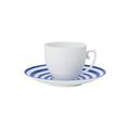J.L Coquet Hémisphère Marine Blue Stripe cappuccino cup, white cup and Hémisphère Marine Blue Stripe saucer