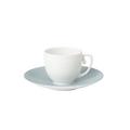 J.L Coquet Hémisphère Storm Blue double espresso cup, white cup and Hémisphère Storm Blue saucer