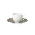 J.L Coquet Hémisphère Grey Metallic double espresso cup, white cup and Hémisphère Grey Metallic saucer