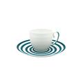 J.L Coquet Hémisphère Persian Blue Stripe double espresso cup, white cup and Hémisphère Persian Blue Stripe saucer