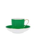 KPM Urbino Multicolore Kaffeetasse hoch mit Unterteller, gelbgrün