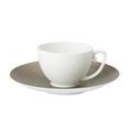 J.L Coquet Hémisphère Grau-Metallic Cappuccinotasse, Tasse weiß mit Unterteller Hémisphère Grau-Metallic