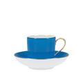 KPM Urbino Multicolore Kaffeetasse hoch mit Unterteller, blau