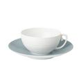 J.L Coquet Hémisphère Storm Blue breakfast cup, white cup and Hémisphère Storm Blue saucer