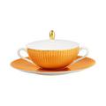 Raynaud Trésor soup cup and saucer with lid, orange