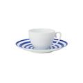 J.L Coquet Hémisphère Marine Blue Stripe coffee cup, white cup and Hémisphère Marine Blue Stripe saucer