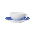 J.L Coquet Hémisphère Marine Blue breakfast cup, white cup and Hémisphère Marine Blue saucer