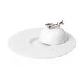 Bernardaud Ecume White caviar bowl, lid with platinum-plated sturgeon