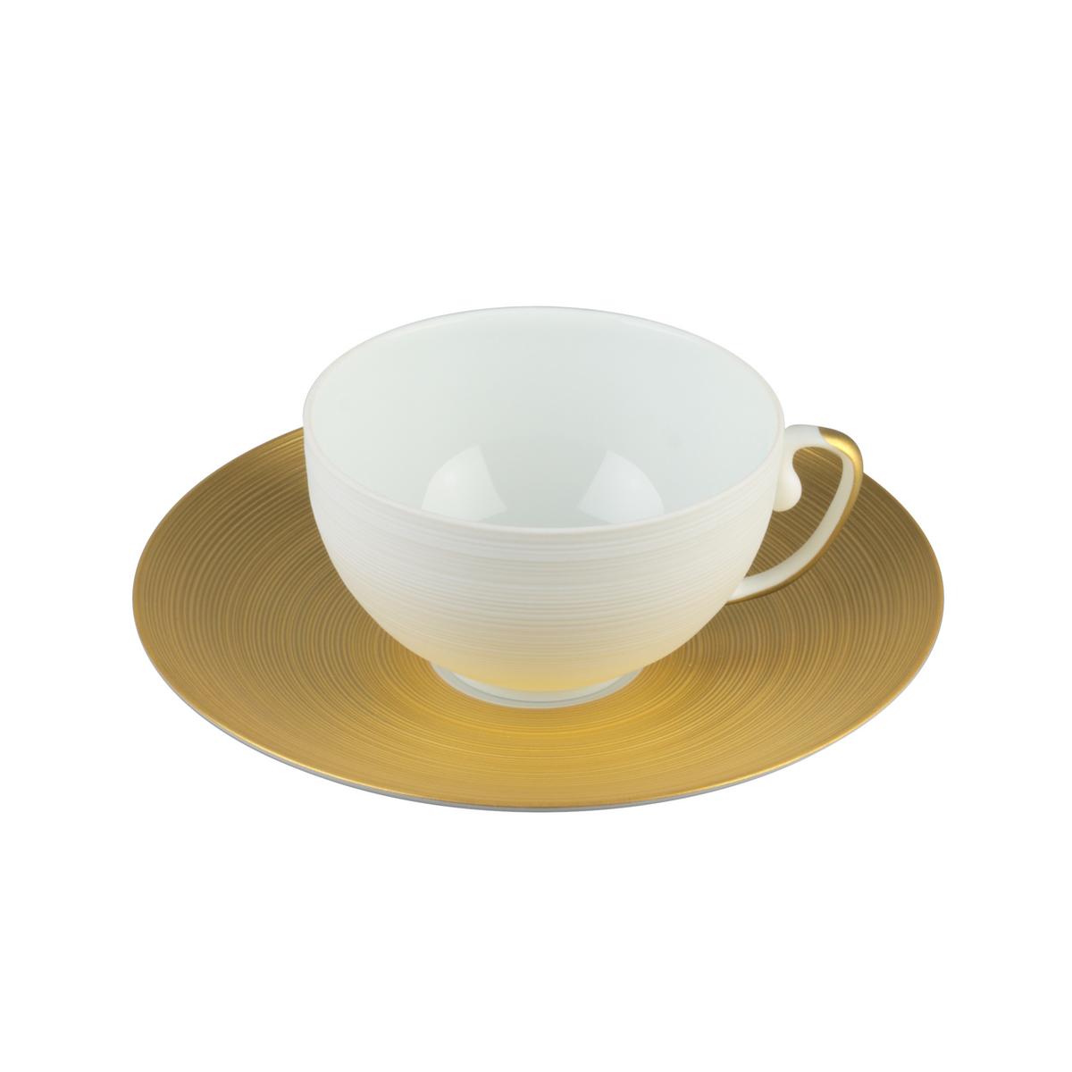 J.L Coquet Hémisphère Gold tea cup, white cup with gold handle, saucer