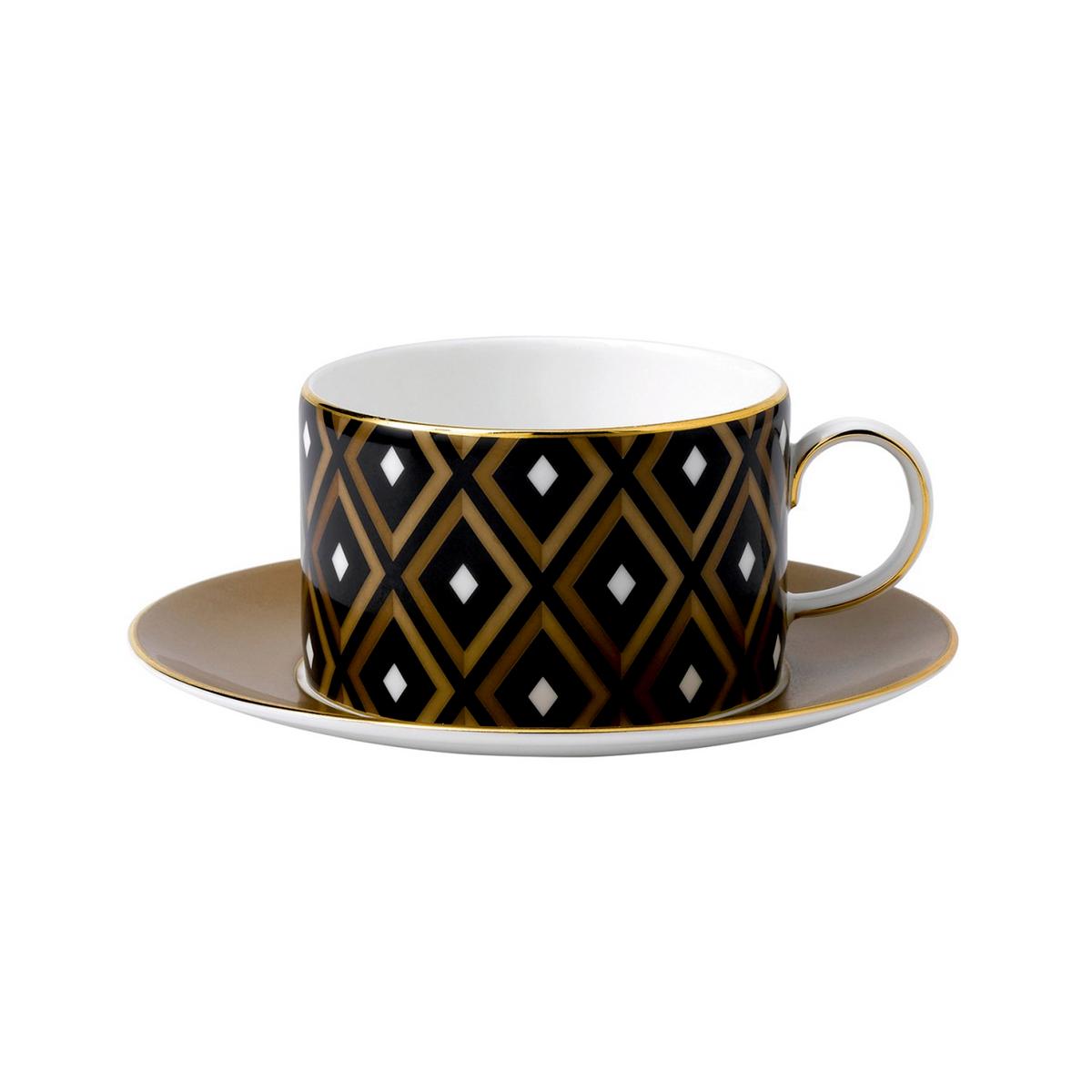 Wedgwood Arris Gio Gold tea cup Geometric and saucer, black artedona.