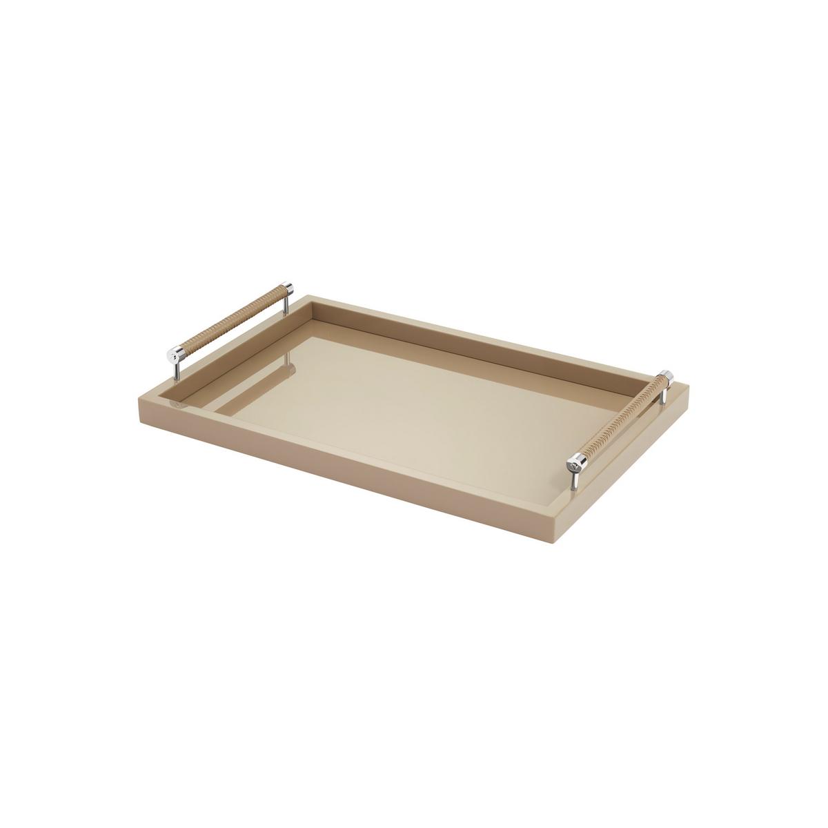 Riviere Lacquered tray with chrome/leather handles, taupe, small