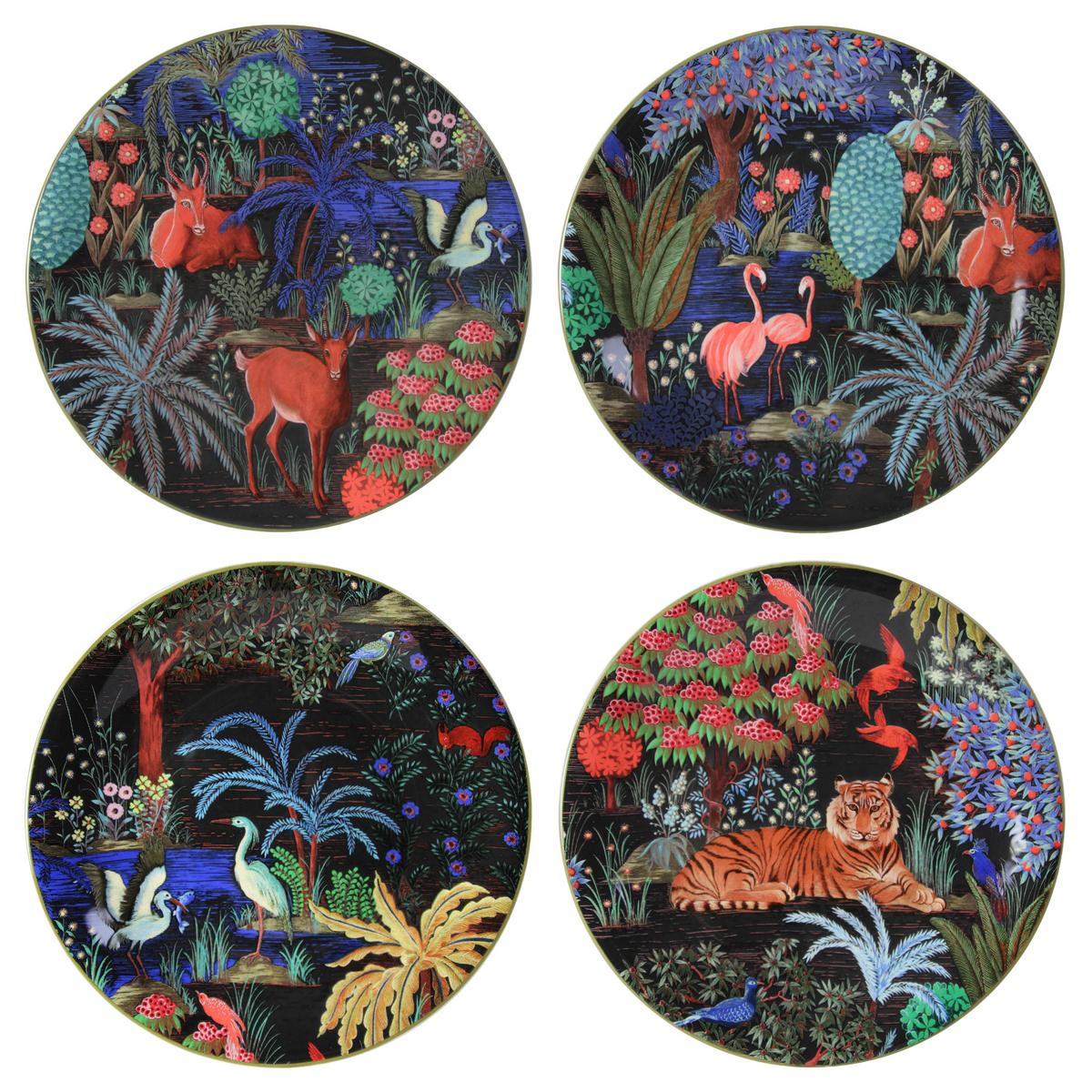 Gien Le Jardin du Palais set of 4 dessert plates, 4 patterns | artedona.