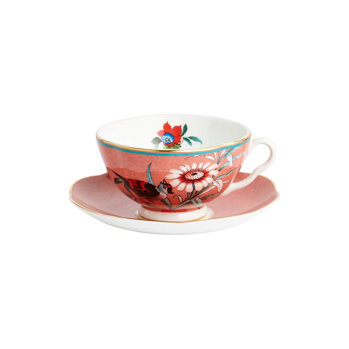 Wedgwood Paeonia Blush tea cup and saucer, coral artedona.