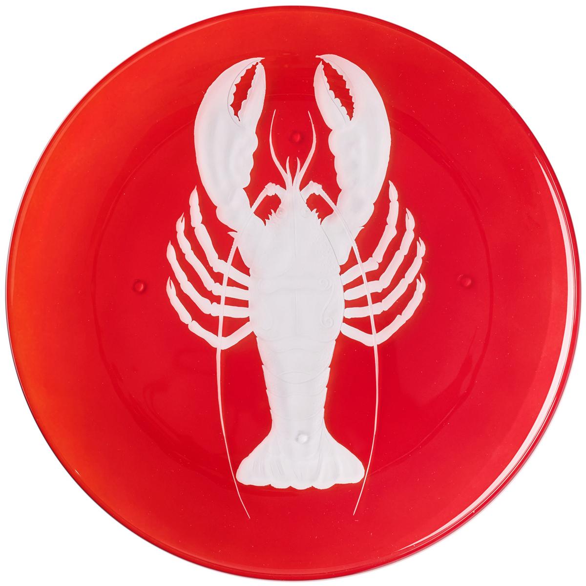 Artel Lobster crystal glass dinner plate, burnt orange artedona.