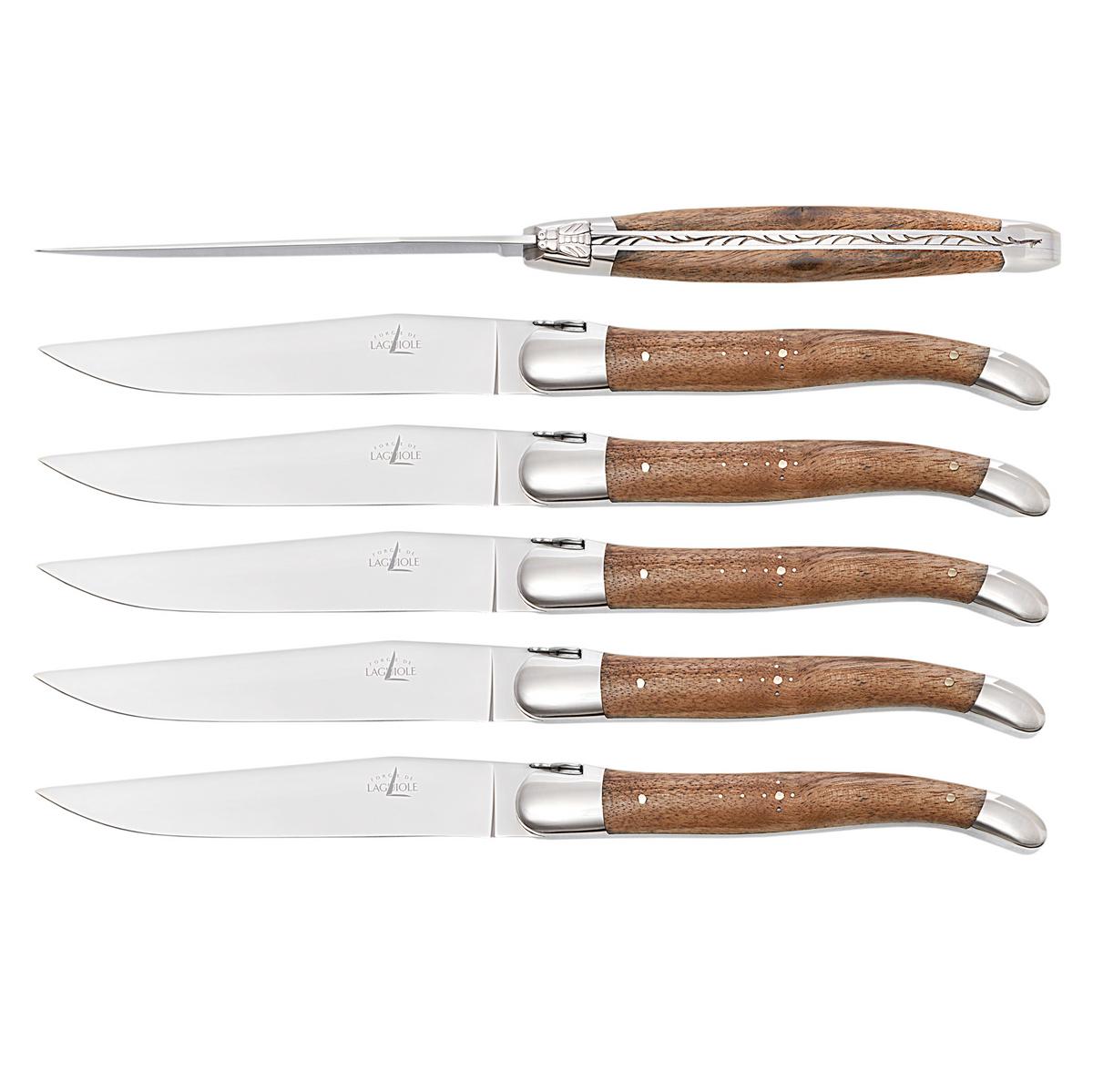 de Laguiole Dinner/Steak knives with walnut wood handles, high