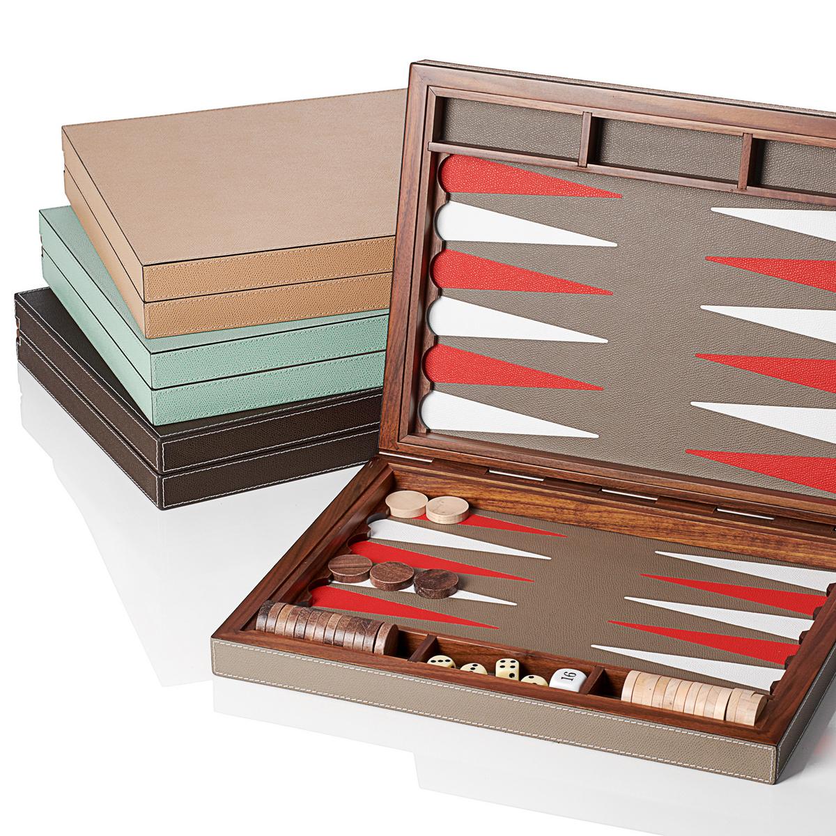 Set Backgammon In Legno Di Noce E Rovere - Tavola Grande Manopoulos Marrone-Rosso
