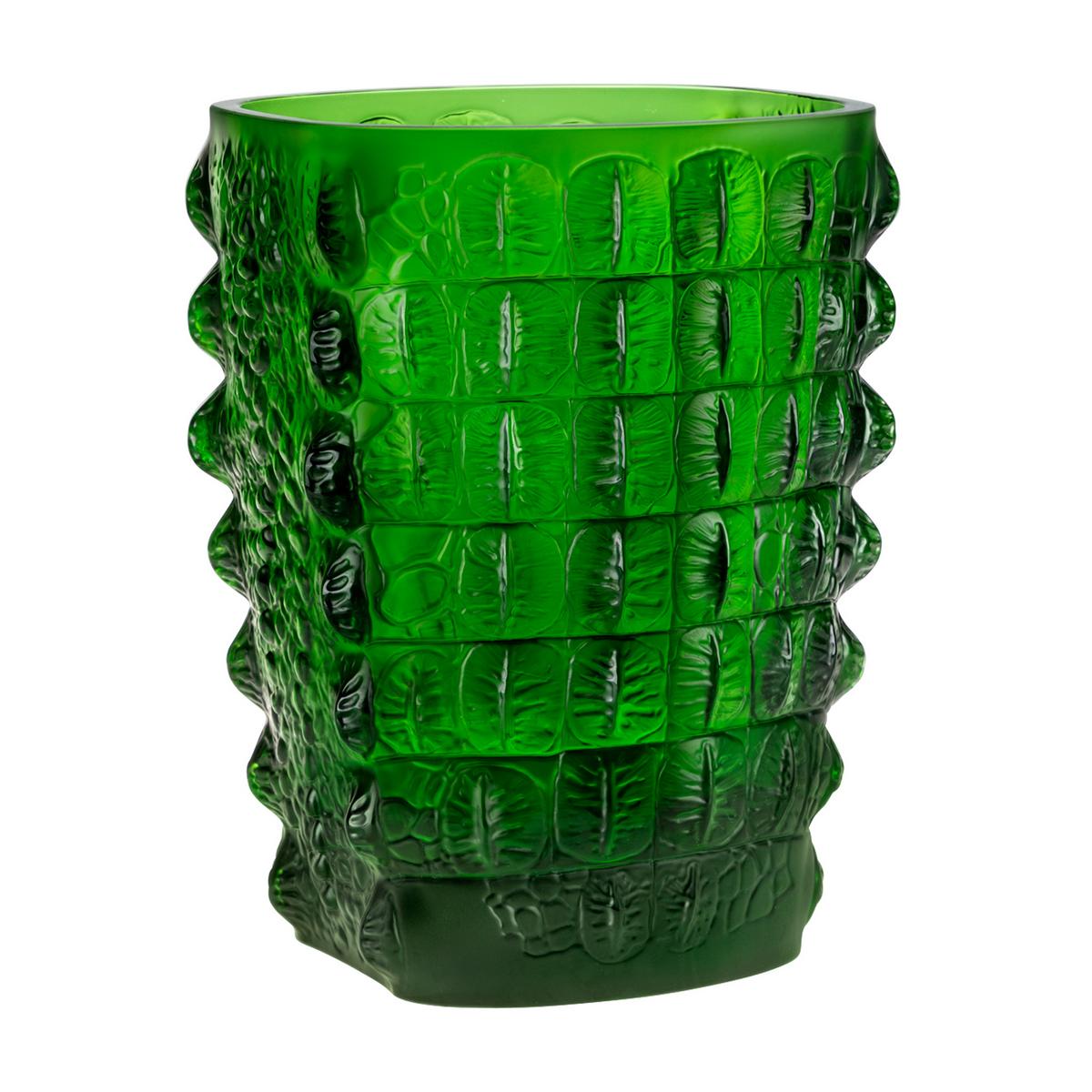 Lalique Croco vase, h 26,5 cm, green | artedona.