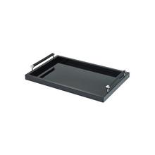 Riviere Lacquered tray with chrome/leather handles, black, small