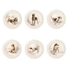 Gien Sologne Set aus 6 Desserttellern mit Hunde-Motiven, 6 Dekore