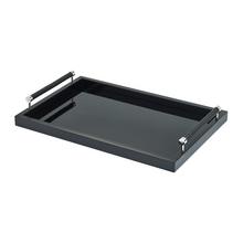Riviere Lacquered tray with chrome/leather handles, black, large