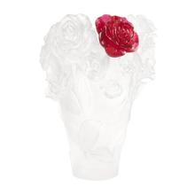 Daum Rose Passion vase, h 35 cm, white with red flower