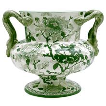 Gien Pivoines Vertes vase, shape Faenza, large with snake handles