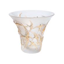 Lalique Vase Hirondelles, H 29 cm, klar, gestempelt mit Gold