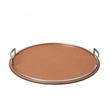 Giobagnara Defile round tray, chrome-plated handles, medium, brown