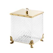 Cristal et Bronze Cristal Diamant Ciselé waste paper basket, with lid, gold