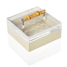 Riviere Vanity leather box, ivory, with bamboo lid
