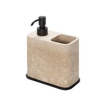 Giobagnara Polo soap dispenser & toothbrush holder, bronze & travertine