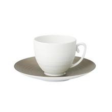 J.L Coquet Hémisphère Grau-Metallic Kaffeetasse, Tasse weiß mit Unterteller Hémisphère Grau-Metallic