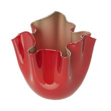 Venini Vase Fazzoletti Bicolore, H 24 cm, rot/apfelgrün