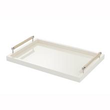 Riviere Lacquered tray with chrome/leather handles, ivory, large