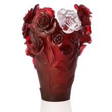 Daum Rose Passion vase, h 35 cm, red with white flower